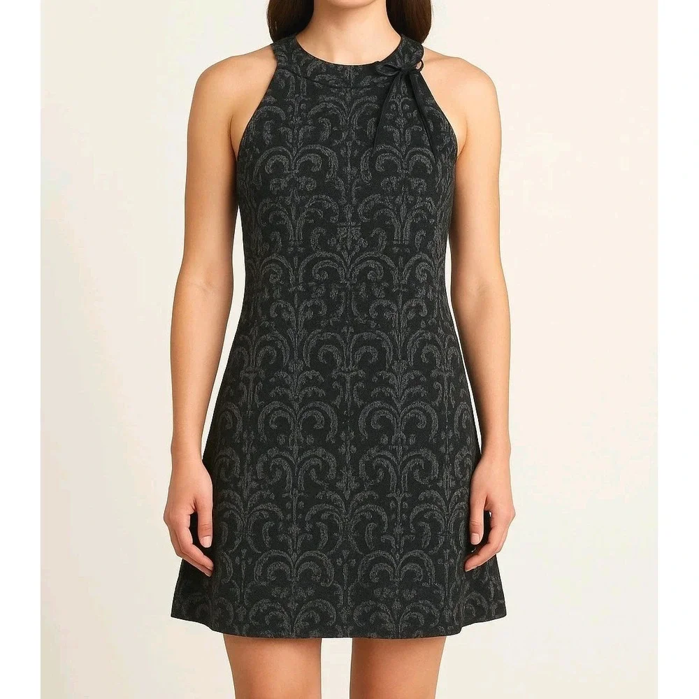 La Fée Maraboutée Size 42 Or Medium Damask Black Mini Dress A-Line‎ Flare Shift